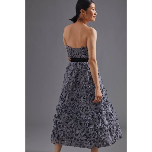 Anthropologie Geisha Designs Appliqued Tulle Strapless Midi Dress - Picture 3 of 11